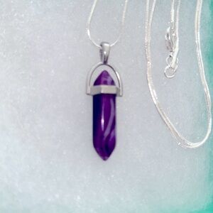 Boho Natural Purple Agate Sterling Silver 30” Necklace